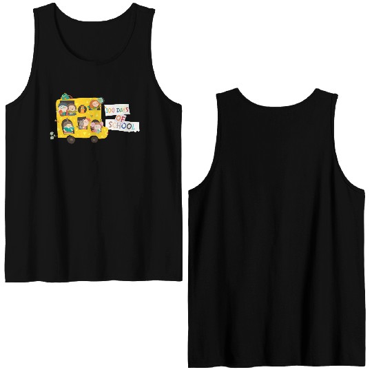 100 days of school children in the school bus Double Sided Tank Tops