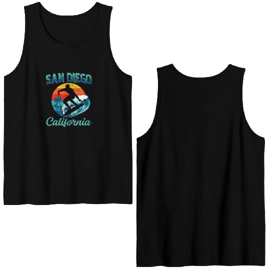 San Diego California Vintage Retro Surfer Beach Double Sided Tank Tops