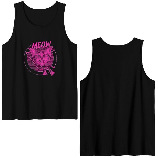 80s Cat Meow Lover Furry Animals 1980 Double Sided Tank Tops