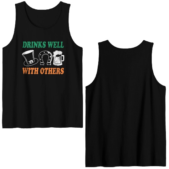 Shamrock Drinks Well With Others St Patrick's Day Double Sided Tank Tops