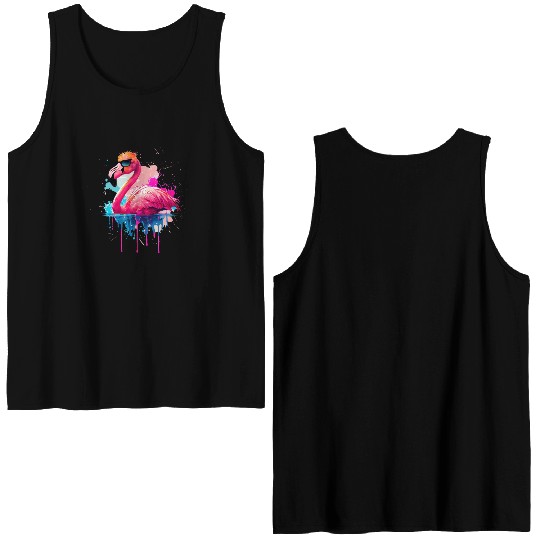 Retro Sunset Pink Flamingo Summer Design Flamingo Double Sided Tank Tops