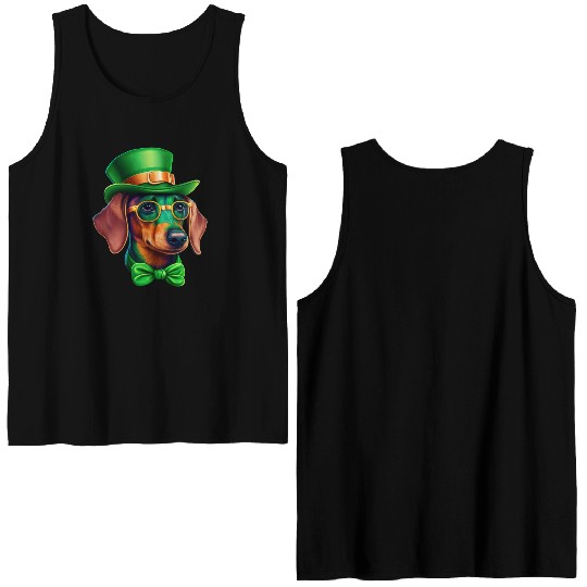 St. Patricks Day Dachshund Wiener Dog Shamrock Double Sided Tank Tops
