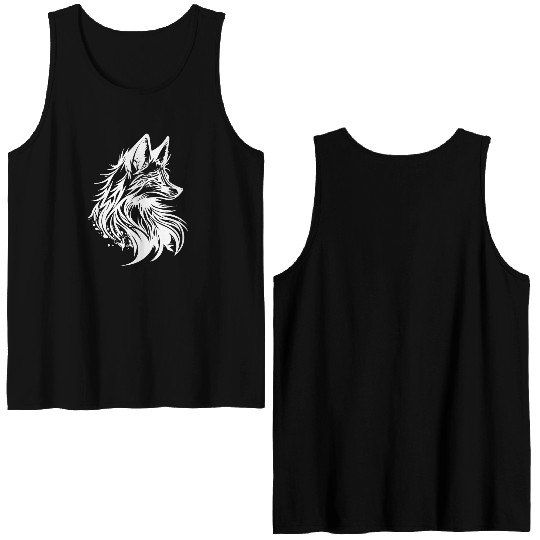 Little Cunning Fox Portrait Tattoo Ink Double Sided Tank Tops