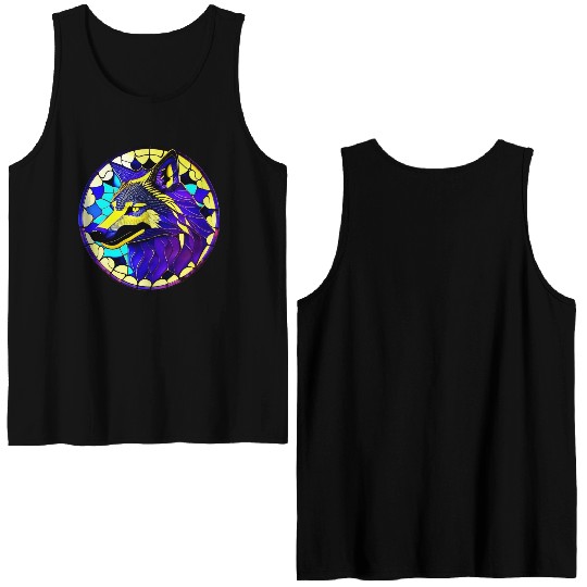 Moonlit Majesty The Art of Stained Glass Wolves Double Sided Tank Tops