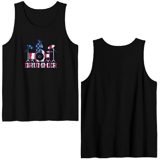 Drum Player Drummer Drum Instrument Drummer US Fla Double Sided Tank Tops