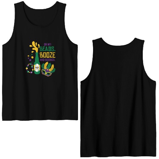 Mardi Gras Carnival Mask Beer Beads Boobies Double Sided Tank Tops