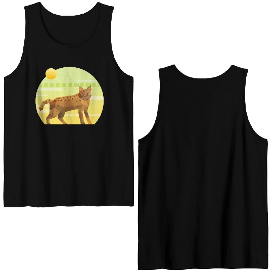 Lynx Bobcat on Geometric Background Double Sided Tank Tops