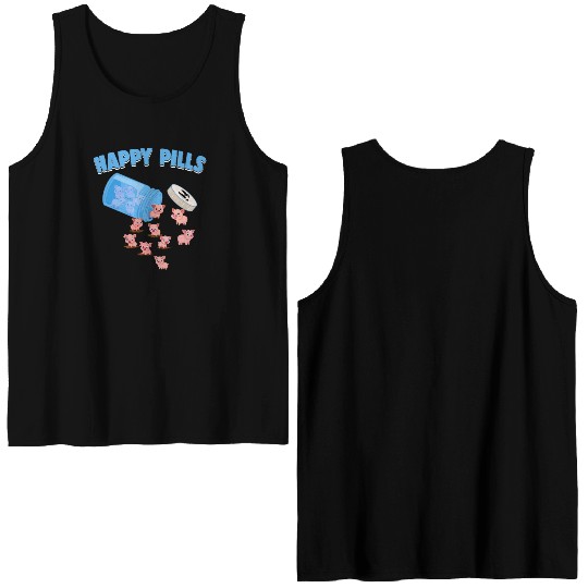 Happy Pills Farm Animal Funny Pig Lovers Humor Double Sided Tank Tops