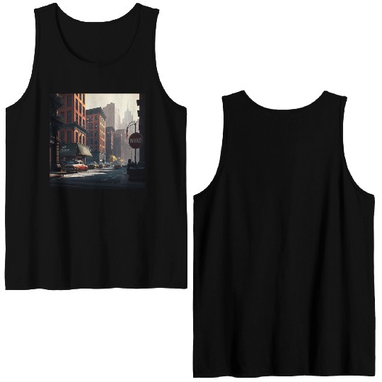 New York City Art Iconic Place Drawing Canvas Double Sided Tank Tops