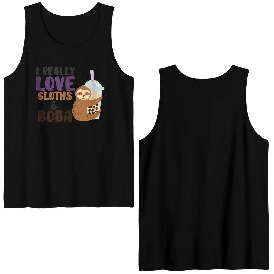 Cute Lazy Sloth Boba Tea Sweet Bubble Tea Double Sided Tank Tops