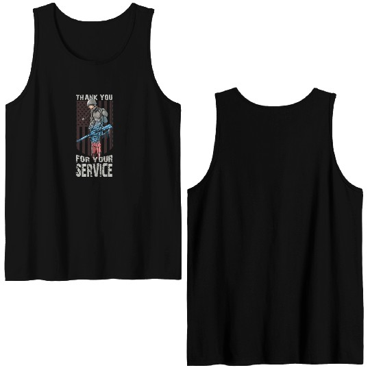 Thank You For Your Service Veteran US Flag Veteran Double Sided Tank Tops