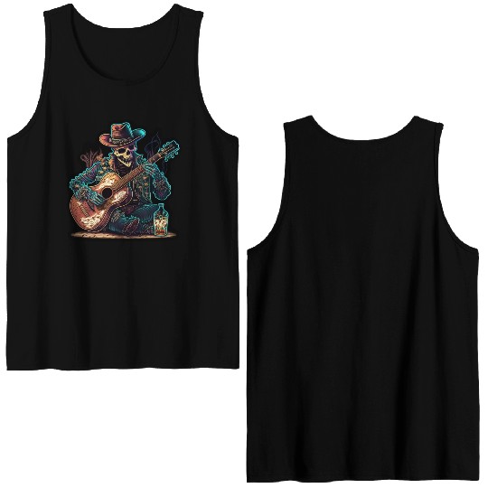 cowboy skeleton play guitar Double Sided Tank Tops