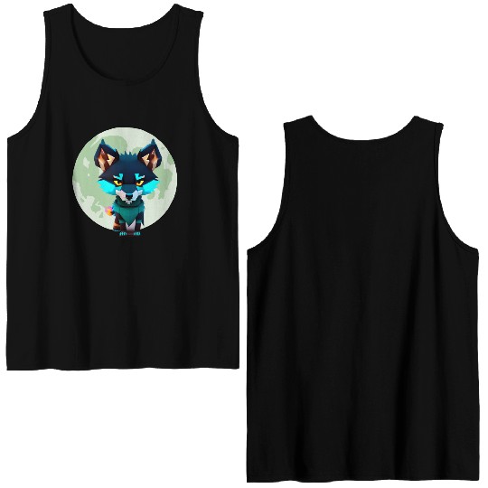 Cute Wolf Moon Graphic Double Sided Tank Tops