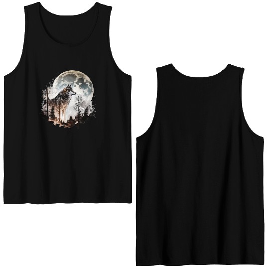 Wolf Moonlight Forest Wild Werewolf Watercolor 5 Double Sided Tank Tops
