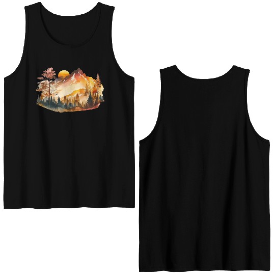 Watercolor Mountains Nature Hiking Explore Wild 4 Double Sided Tank Tops