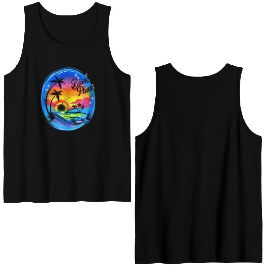 Beach Please Airbrush Colorful Double Sided Tank Tops