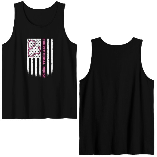 Correctional Nurse American flag US Stethoscope Double Sided Tank Tops