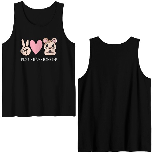 Peace Love Hamster Funny Cute Hamster Lover Gift Double Sided Tank Tops