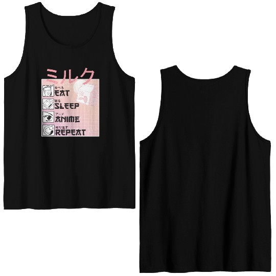 Eat Sleep Anime Repeat Straweberry Milk Japanese Double Sided Tank Tops