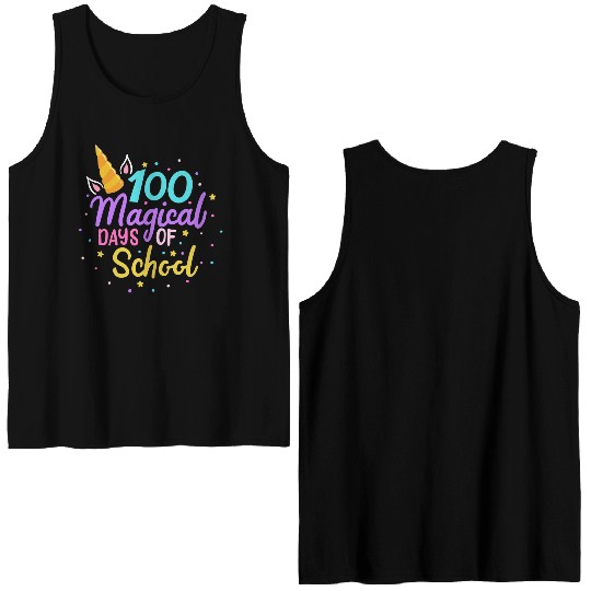 100 Days Of School Unicorn Teacher Student Double Sided Tank Tops