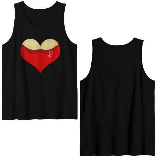 Cancer awareness Boobies love heart Double Sided Tank Tops