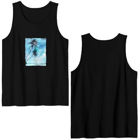 Artistic Waikiki Beach Oahu Hawaii Palm Tree Double Sided Tank Tops
