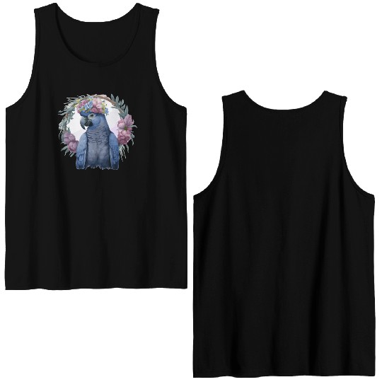 Watercolor Hyacinth Macaw Parrot Bird Flower Crown Double Sided Tank Tops