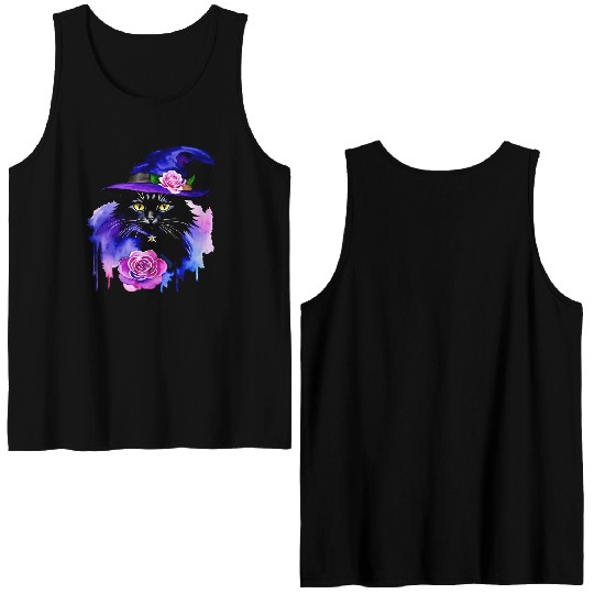 Watercolor Cat Halloween Sublimation Double Sided Tank Tops