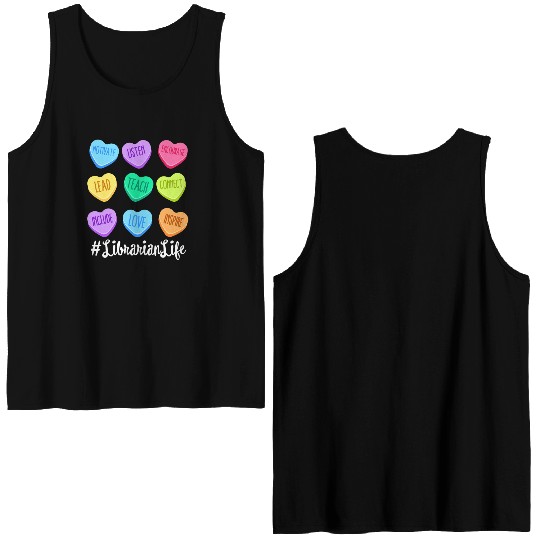 Librarian Life Teacher Valentines Day Pastel Candy Double Sided Tank Tops