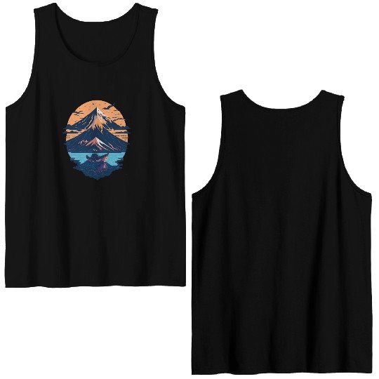 Serene Mount Fuji Sunset Peaceful River Scenery Double Sided Tank Tops