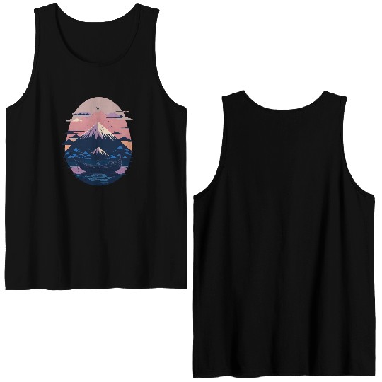 Serene Mount Fuji Sunset Peaceful River Scenery Double Sided Tank Tops