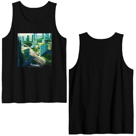 Green Horizon: A Vision of Sustainable Cityscape Double Sided Tank Tops