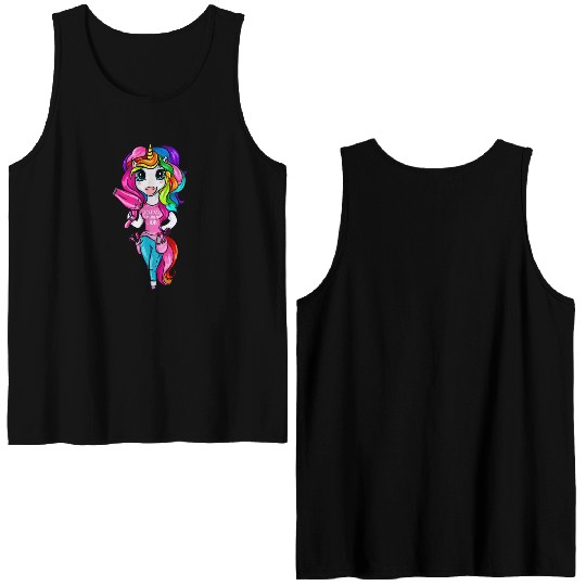 Hairdresser Unicorn Girl I Love My Job Double Sided Tank Tops