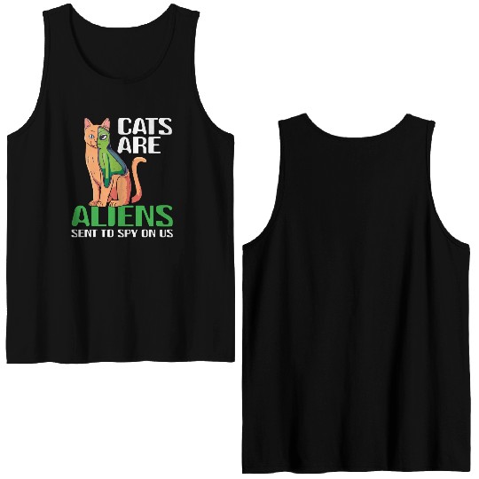 Cats Are Aliens Funny Cat Owner Astronomy Lover Double Sided Tank Tops