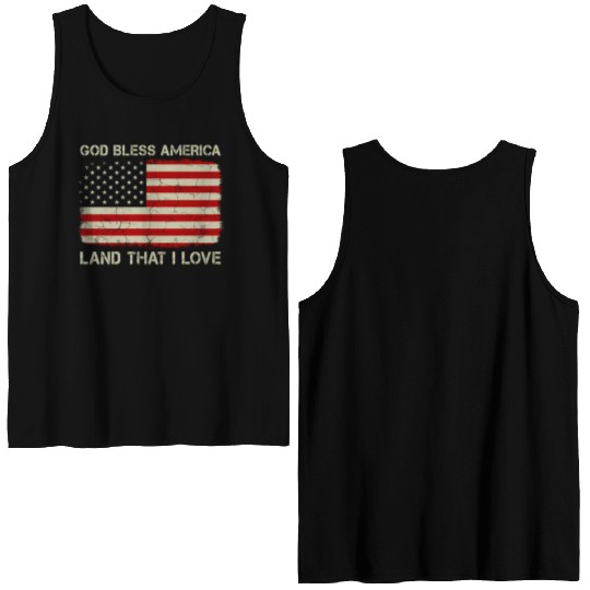 Old American Flag God Bless America Land That I Lo Double Sided Tank Tops