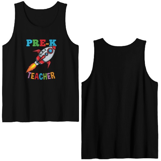 Space Pre K Teacher Preschool Back To School Double Sided Tank Tops