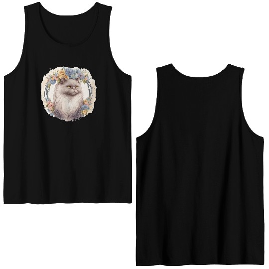 Cute Persian Cat Flower Crown Cats Pet Kitten Double Sided Tank Tops