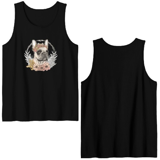 Cute French Bulldog Frenchie Flower Crown Pet Dog Double Sided Tank Tops