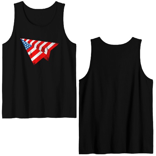 American Flag Paper Plane 4Th Of July Patriotic Us Double Sided Tank Tops