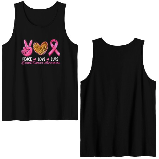 Peace Love Cure Pink Ribbon Cancer Breast Awarenes Double Sided Tank Tops