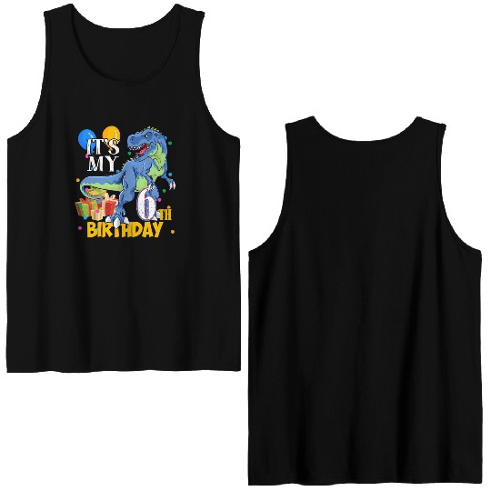 6Th 6 Dinosaur Saurus T Rex Double Sided Tank Tops