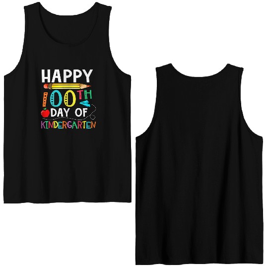 100 Days Of Kindergarten Happy 100Th Day Of School Double Sided Tank Tops
