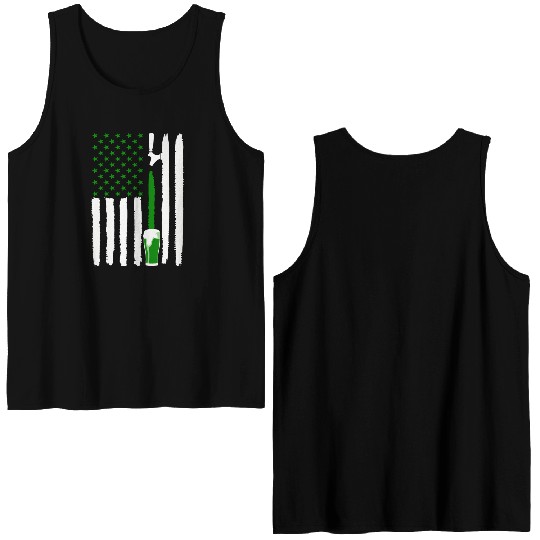 Green St PatricDay Beer American Flag Patriotic Ir Double Sided Tank Tops