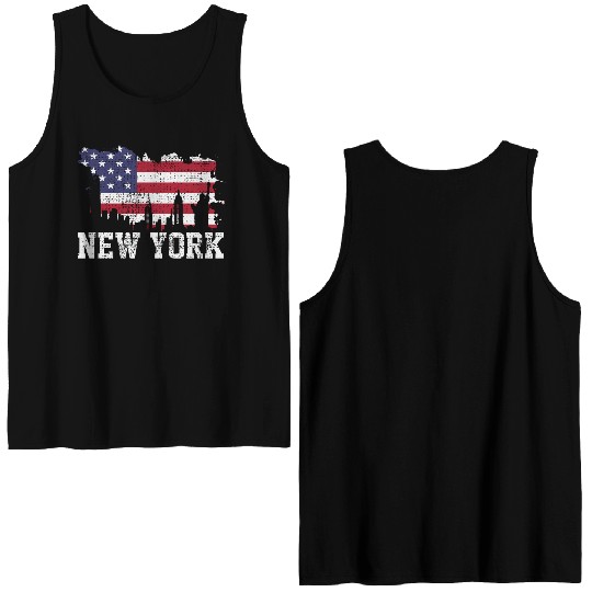 New York City Nyc Skyline Usa Flag America Double Sided Tank Tops