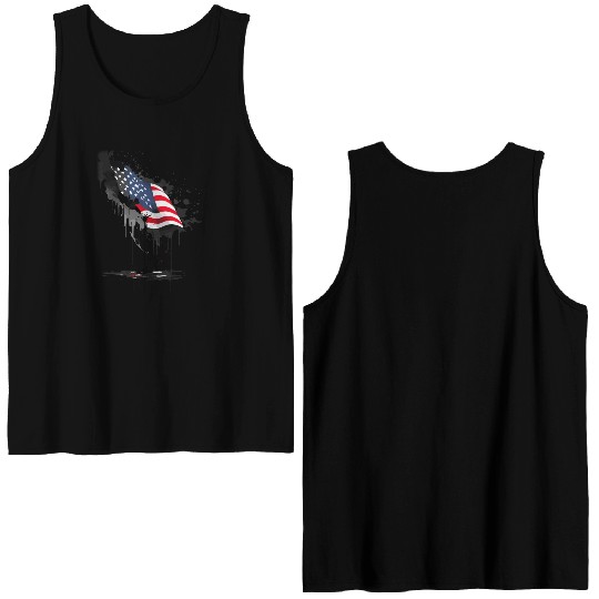 US flag ink drawing Double Sided Tank Tops