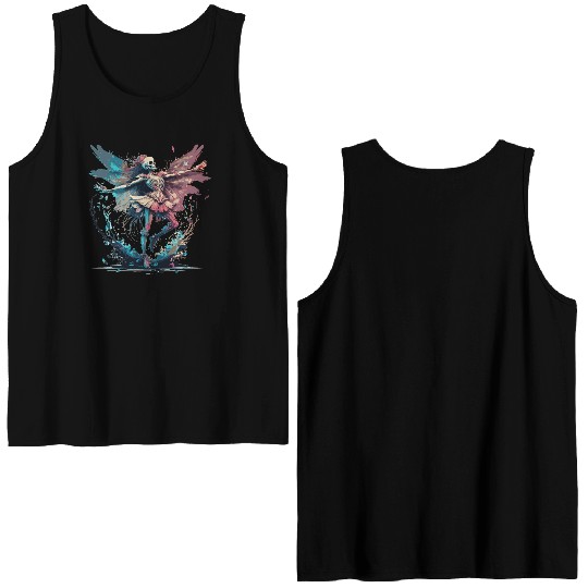 Watercolor Skeleton Fairy Gothic Fairycore Grunge Double Sided Tank Tops