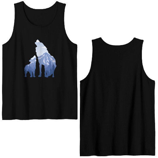 Wolf And Puppy Husky Mountains Nature Hiking Double Sided Tank Tops