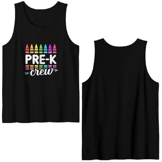 Pre-K Crew Teacher Team Squad Hello Back School Gr Double Sided Tank Tops