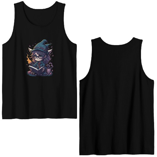 Cat reading book Double Sided Tank Tops
