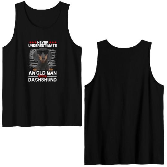 Never Underestimate An Old With A Dachshund Dog Double Sided Tank Tops